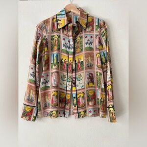 Alice + Olivia Alfie Tarot Card Silk Shirt Blouse